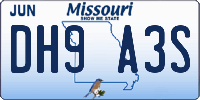 MO license plate DH9A3S