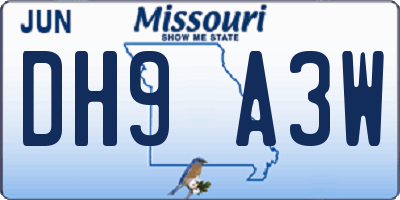 MO license plate DH9A3W