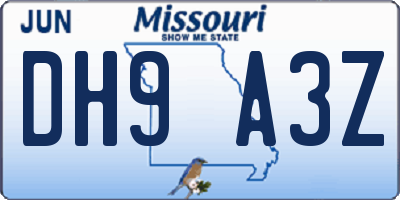 MO license plate DH9A3Z