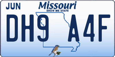 MO license plate DH9A4F