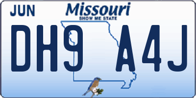 MO license plate DH9A4J