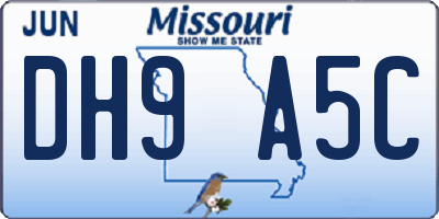 MO license plate DH9A5C