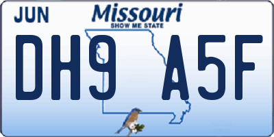 MO license plate DH9A5F