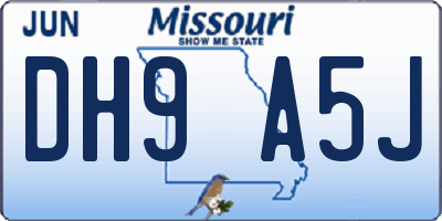 MO license plate DH9A5J
