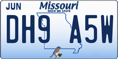 MO license plate DH9A5W