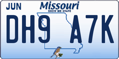 MO license plate DH9A7K