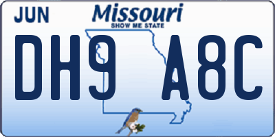 MO license plate DH9A8C
