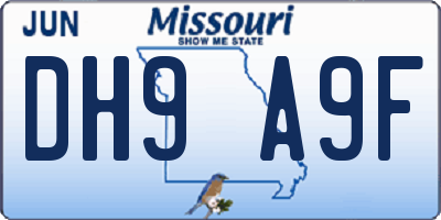 MO license plate DH9A9F