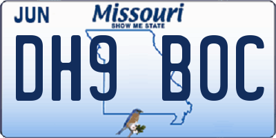 MO license plate DH9B0C