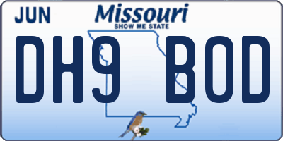 MO license plate DH9B0D