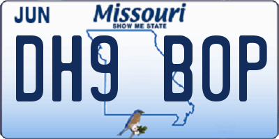 MO license plate DH9B0P
