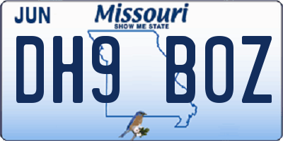 MO license plate DH9B0Z