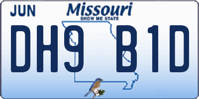 MO license plate DH9B1D