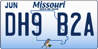MO license plate DH9B2A