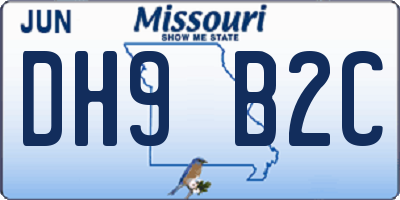 MO license plate DH9B2C