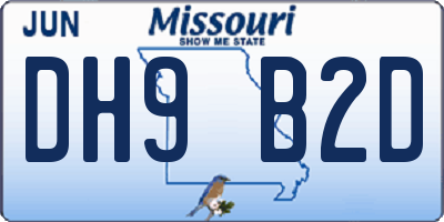 MO license plate DH9B2D
