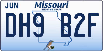 MO license plate DH9B2F