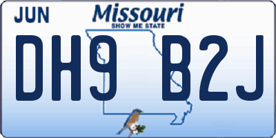 MO license plate DH9B2J