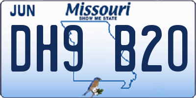 MO license plate DH9B2O