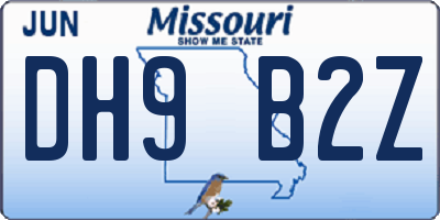 MO license plate DH9B2Z