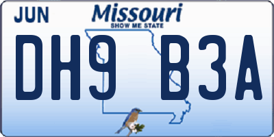 MO license plate DH9B3A