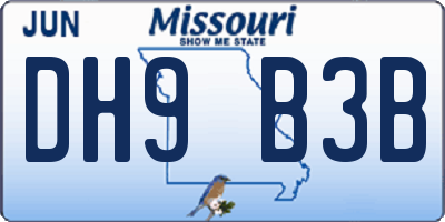 MO license plate DH9B3B