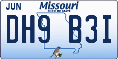 MO license plate DH9B3I