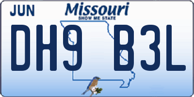 MO license plate DH9B3L