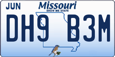 MO license plate DH9B3M