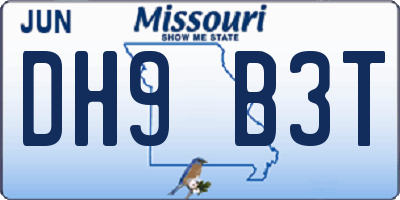MO license plate DH9B3T