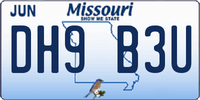 MO license plate DH9B3U