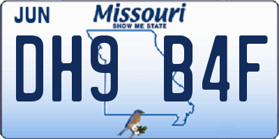 MO license plate DH9B4F