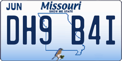 MO license plate DH9B4I