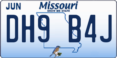 MO license plate DH9B4J
