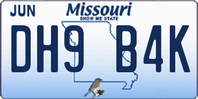 MO license plate DH9B4K