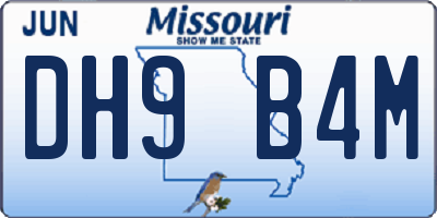 MO license plate DH9B4M