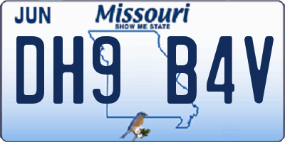 MO license plate DH9B4V