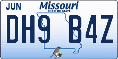 MO license plate DH9B4Z
