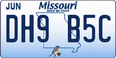 MO license plate DH9B5C