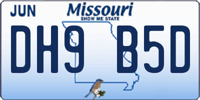 MO license plate DH9B5D