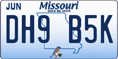 MO license plate DH9B5K
