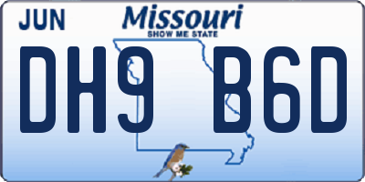 MO license plate DH9B6D