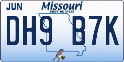 MO license plate DH9B7K