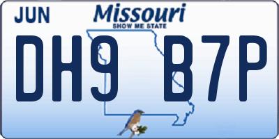 MO license plate DH9B7P