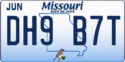 MO license plate DH9B7T