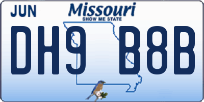 MO license plate DH9B8B