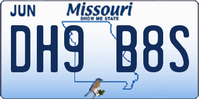 MO license plate DH9B8S