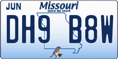 MO license plate DH9B8W