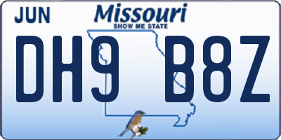 MO license plate DH9B8Z
