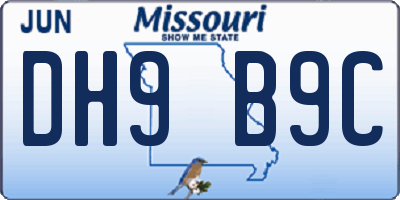 MO license plate DH9B9C